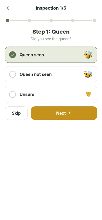 Inspection step screen